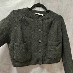 Zara Boxy Cropped Gray Cardigan Sweater